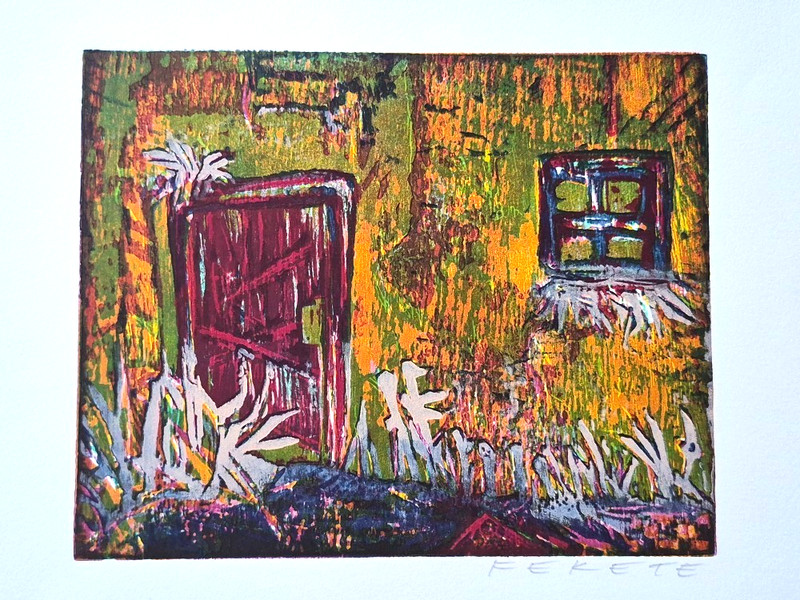 Esteban Fekete, original color woodcut autographed WVZ no. 485, 35 x 37.5 cm
