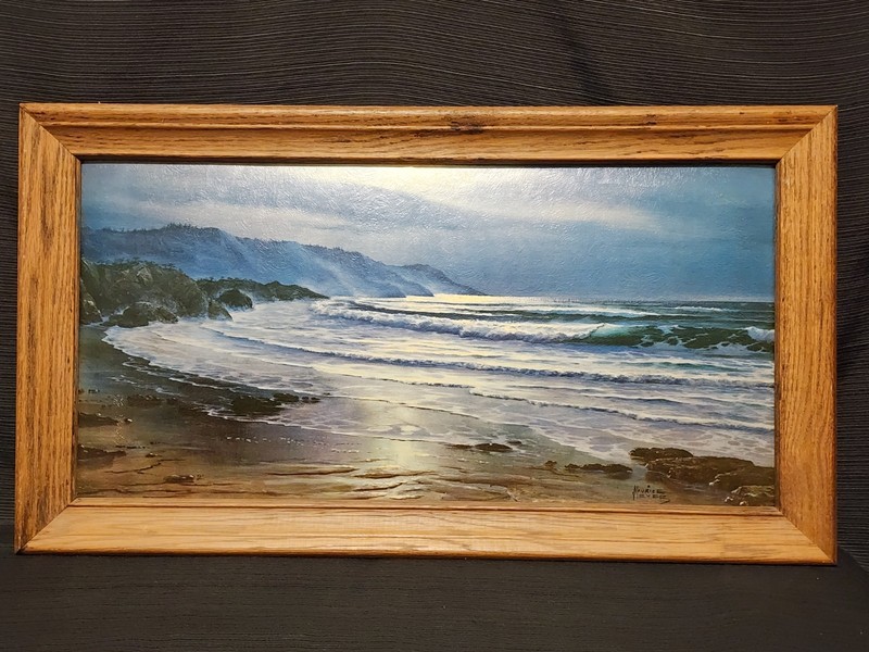 Vtg Maurice Meyer Textured Seascape Print Framed California Ocean Coast 27×15