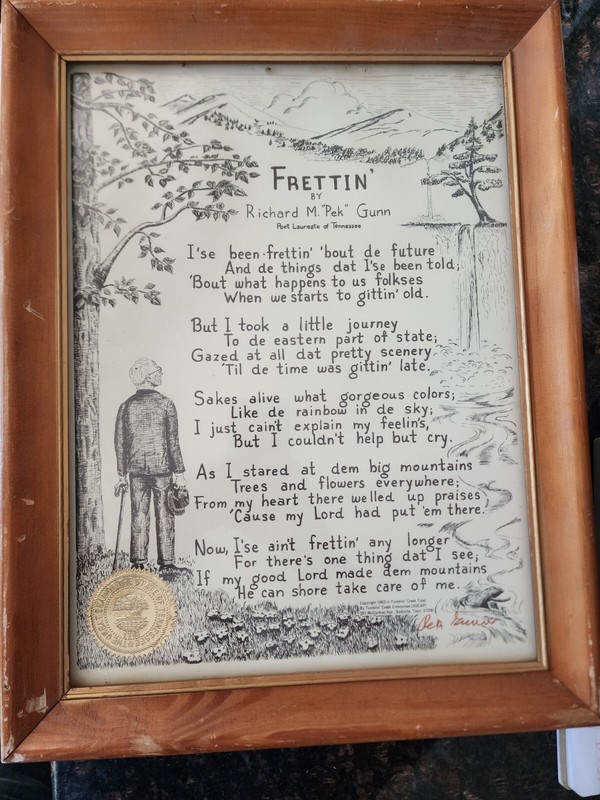 «Frettin» By Richard M. «Pek» Gunn Poem, Framed