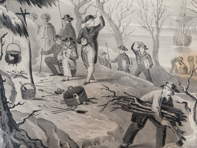 Antique Nathaniel Currier Lithograph Landing of Pilgrims 1620 c1840 Ogee Frame gallery