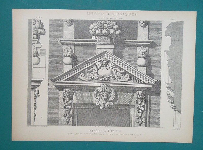 BAROQUE ARCHITECTURE Grotesque Facade Ornaments Style Louis XIII – 1890s Print