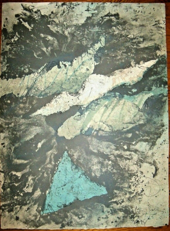 Baruj Salinas Original signed Etching/Collage 30" x 22" Limited Edition 42 of 50 gallery