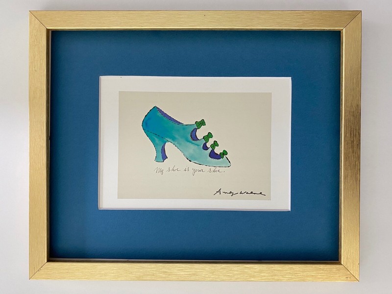 ANDY WARHOL | BLUE SHOE SIGNED VINTAGE PRINT MATTED AND FRAMED