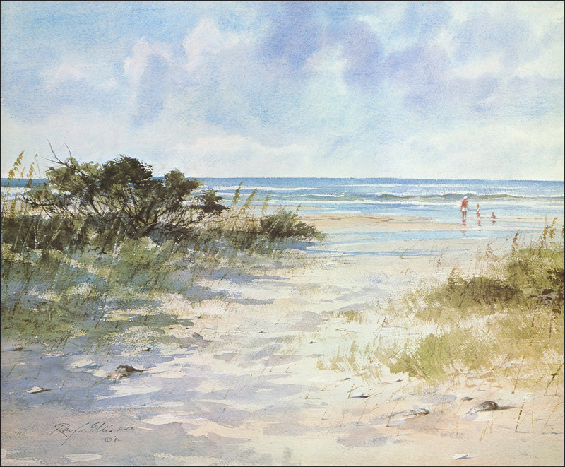1983 Vintage Print Morning at the Beach Amelia Island Florida Watercolor Image gallery