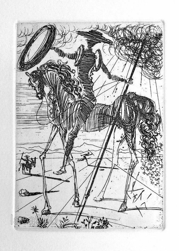Salvador DALI Don Quixote Plate Signed Restrike Etching 14 x 11-1/4
