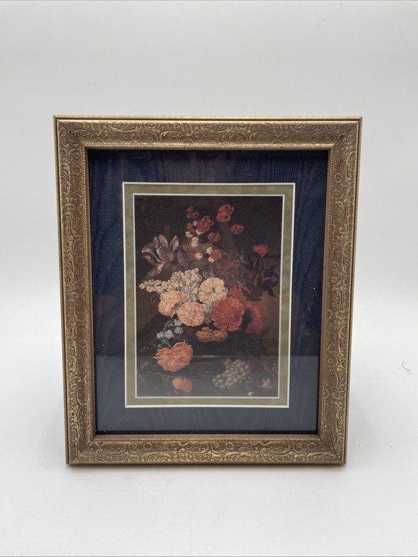 Vintage Dutch Baroque Floral Still Life Art Print Gilt Gesso Ornate Frame