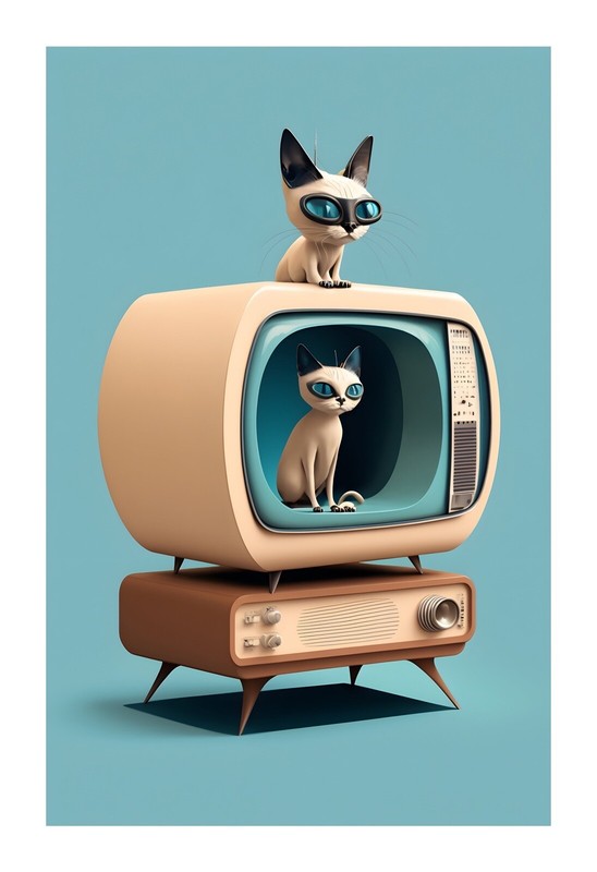 1950s Siamese TV Cats - A Mid Century Modern Atomic Age TV with sassy Cats E5