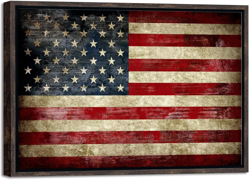 Walnut Framed Wall Art Old Vintage American Flag Canvas Prints Abstract Landscap
