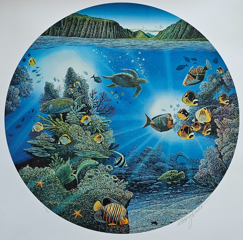 Robert Lyn Serenity of Waipio SIGNED Mixed media Sea turtle 261/400 Hawaii art