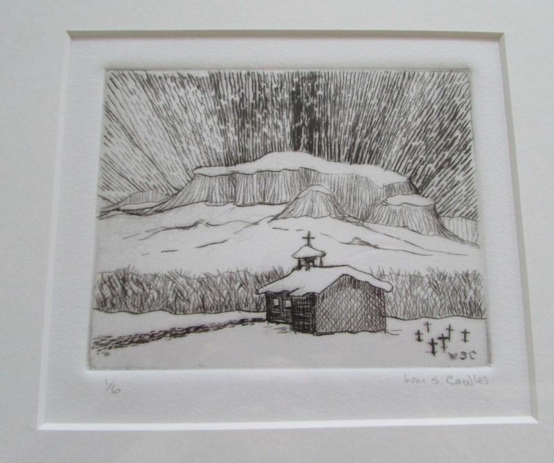 William S Cowles Snowy Church Black Mesa Parajito New Mexico Landscape Etching gallery
