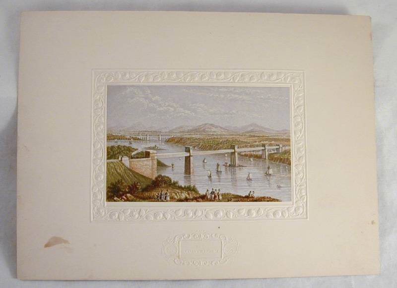 Antique Color Engraving Print Britannia Bridge England