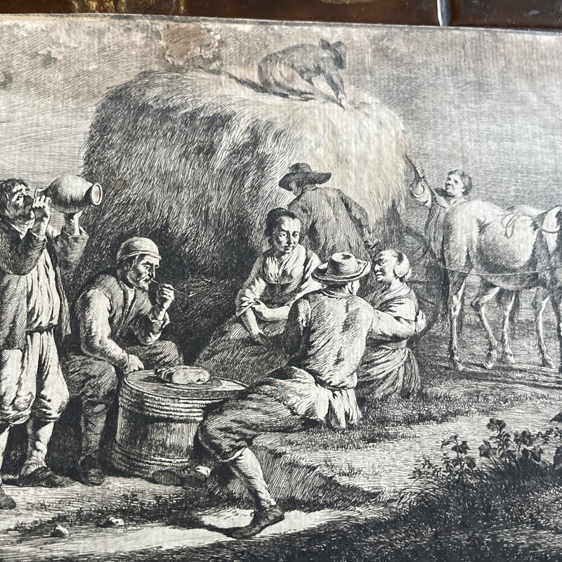 Original antique Harvesters Resting Etching Jean Jacques de Boissieu 1795 gallery