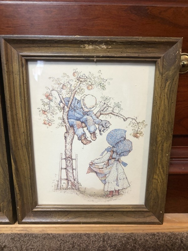 Holly Hobbie Framed Art Print X2 Children Cat Tree Nature Illustration 12×10