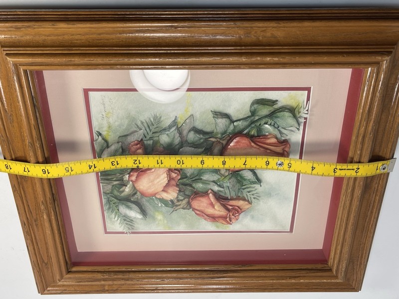 Vintage 1996 Virginia Nelson 3D Paper Tole Art Framed Pink Roses Floral 15x18" gallery