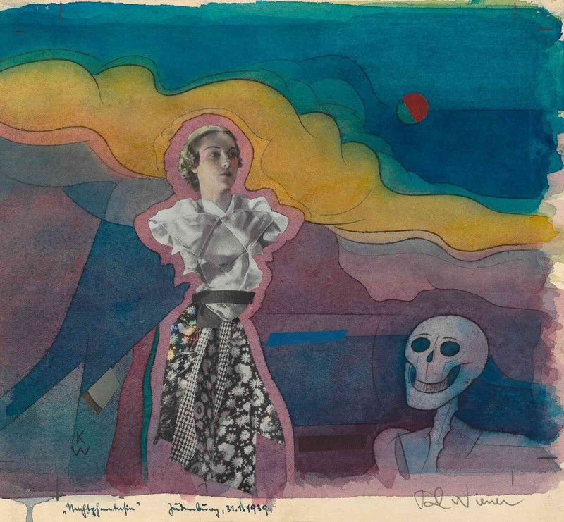 Karl Wiener – Night Fantasy Expressionist Collage Mixed Media Austrian Art 1939
