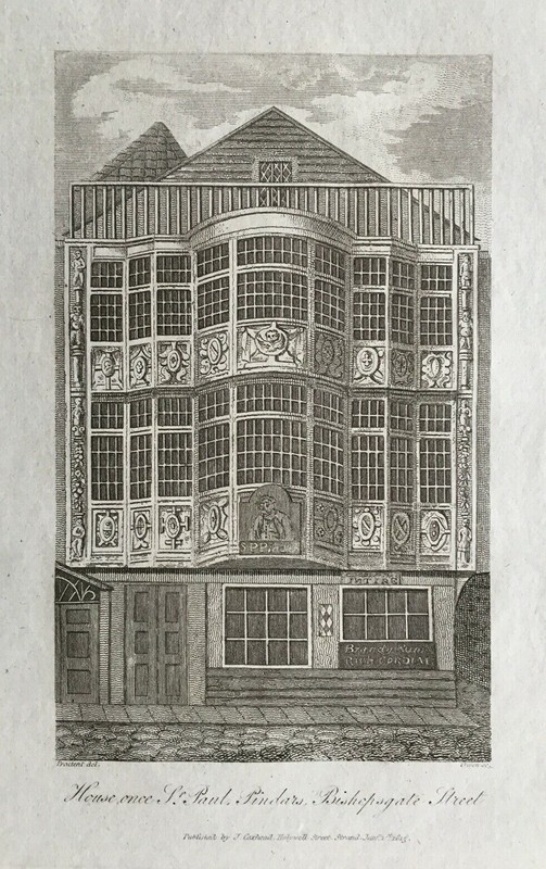 1813 Antique Print; Sir Paul Pindars House, Bishopsgate, London after Prattent