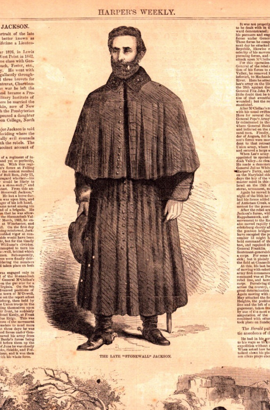 THE LATE «STONEWALL» JACKSON, REBEL ARMY, TEXT Antique Civil War engraving 1863