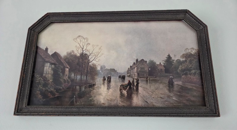 Antique JW Gozzard ‘A Showery Day’ Print with Coffin Frame 19 5/8″ x 11 5/8″