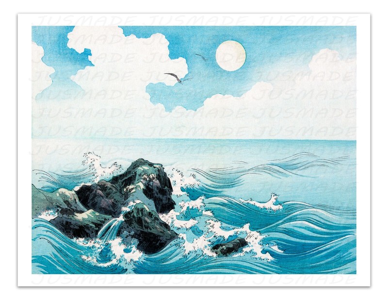 OCEAN WAVE AT KOJIMA ISLAND Vintage Japanese Illustration Unframed Art Print