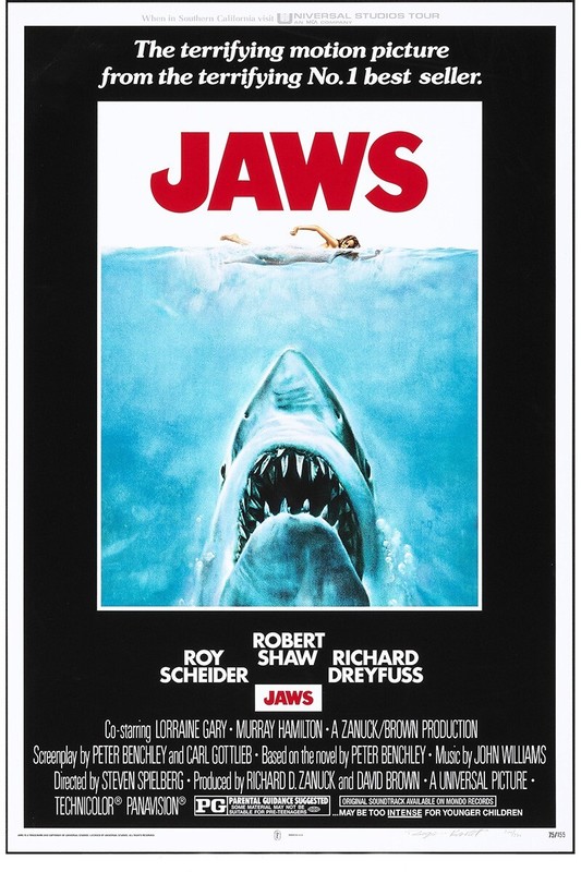 JAWS Roger Kastel Signed Movie Screenprint 2018 xxx/280 MONDO Not a 1 Sheet