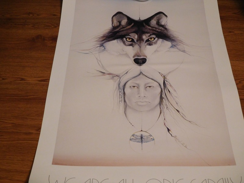 Vintage Print Or PosterNative American with Wolf Spirit Animal BY MARIE BUCHFIN