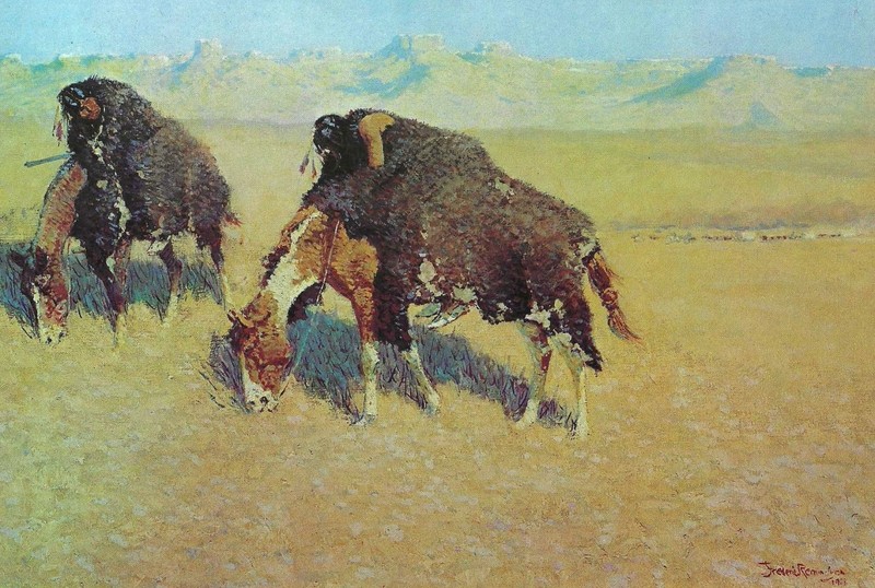 Vintage Frederic Remington Print – Indians Simulating Buffalo – 9.5×6.5″ Art