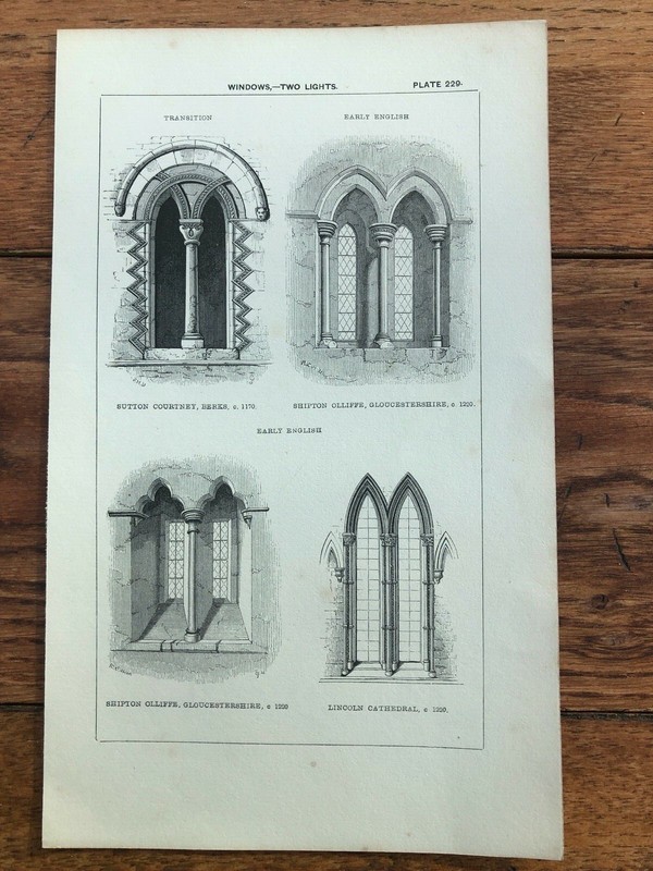 1850 gothic architecture print ! window – two lights . plate 229