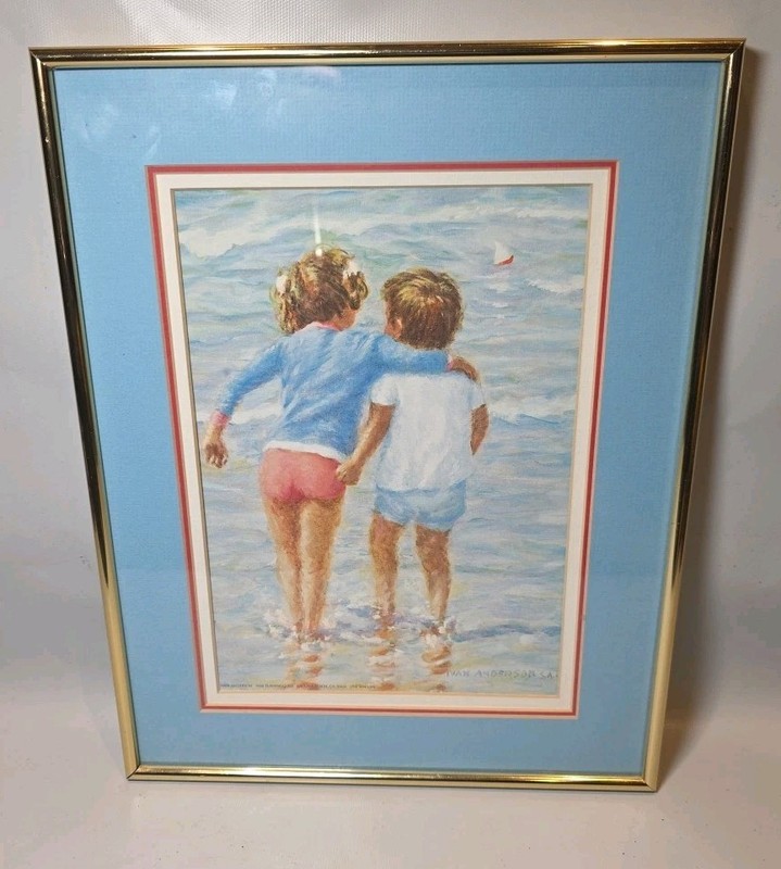 Signed Ivan Anderson «Big Sister» Kids Ocean Beach Sea Litho Print Picture Art