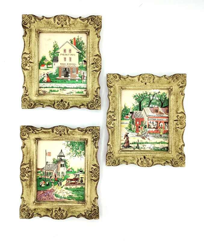 3 Vintage Folk Art Prints Cabot Turner Silkscreen Framed