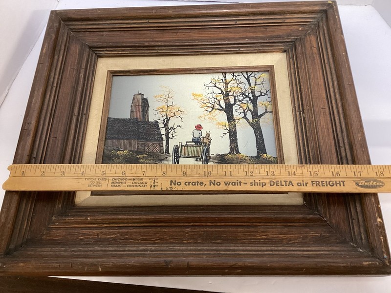 L Ryan Oil Canvas Looking Painting Print Man Wagon Horse Barn Trees Fall Framed gallery