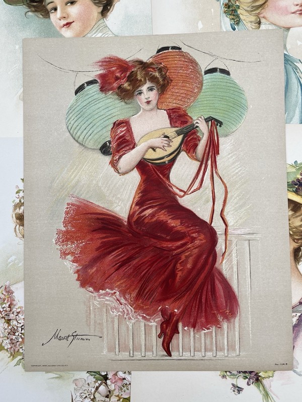 6 Antique Art Nouveau Lady Portrait Lithographs c.1905 Edwardian Fashion gallery