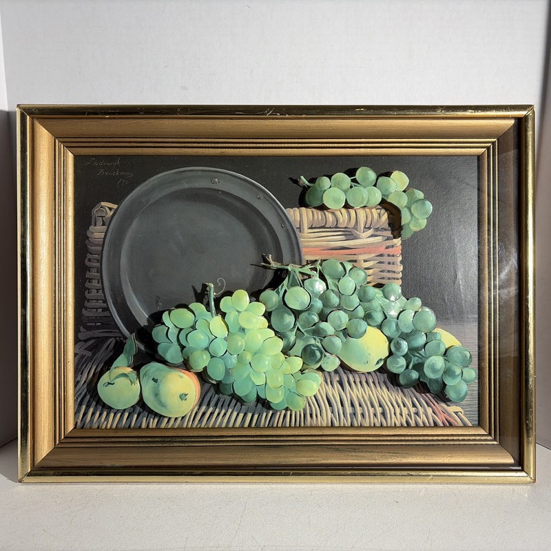 Vintage 3D Still Life Fruit Grapes Wall Art Print Collage Shadow Box Diorama