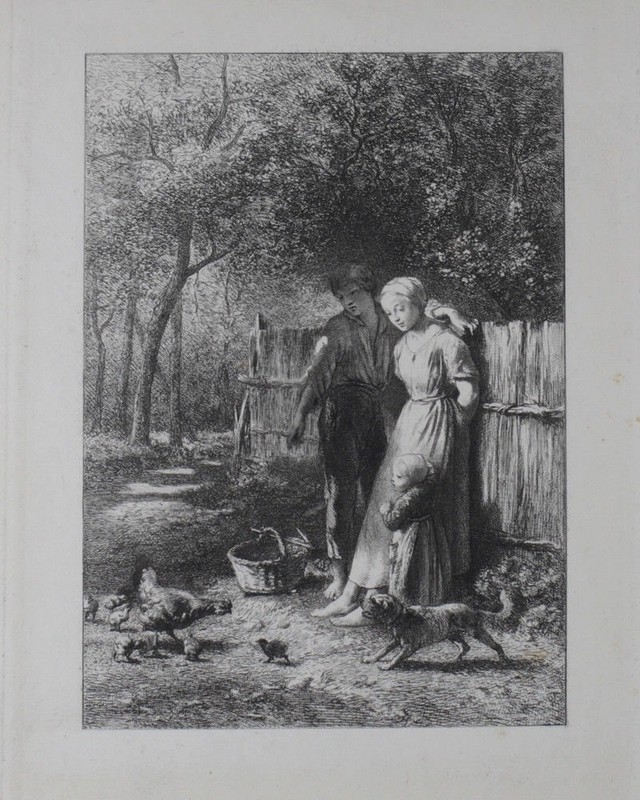 Charles Emile Jacque (French 1813-1894) Etching on laid paper «Le Printemps»