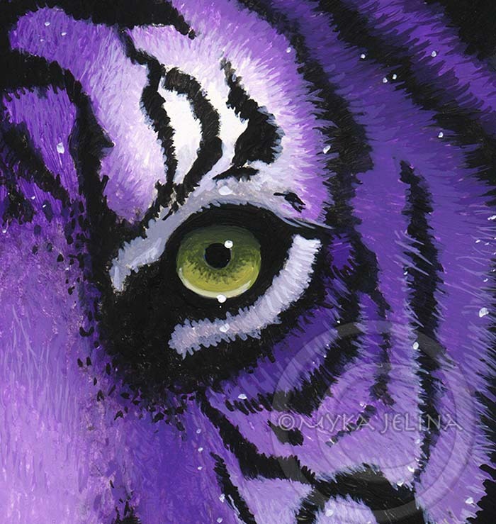 Purple Tiger Big Cat Green Eyes Fiala Myka Ltd Ed Signed CANVAS Embellished gallery
