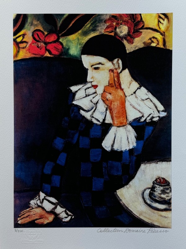 Pablo Picasso HARLEQUIN LEANING Estate Signed Numbered Giclee Art 16" x 12" gallery
