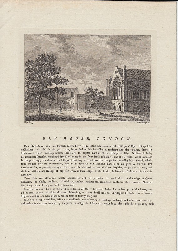 1772 A4 engraving of Ely House London by Richard Godfrey