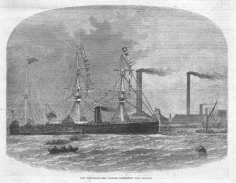 The Emigrant Ship Ganges Departing for Canada – Antique Print 1870