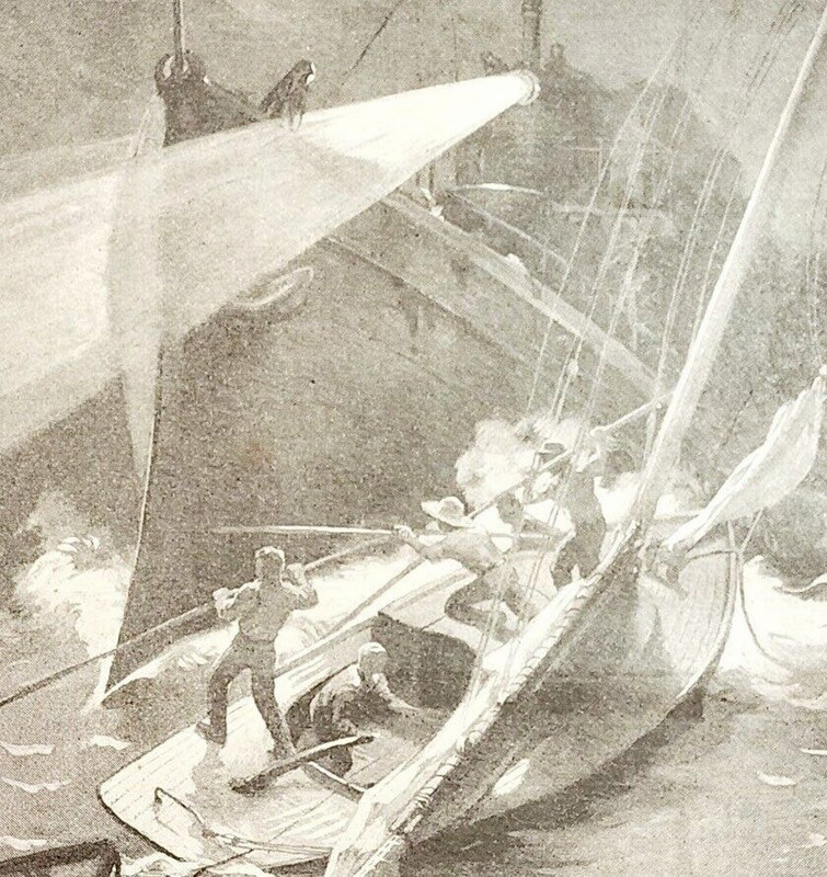 1923 George Varian Ships at Sea Art Print Drawing Antique Ephemera 5.5 x 4.5"