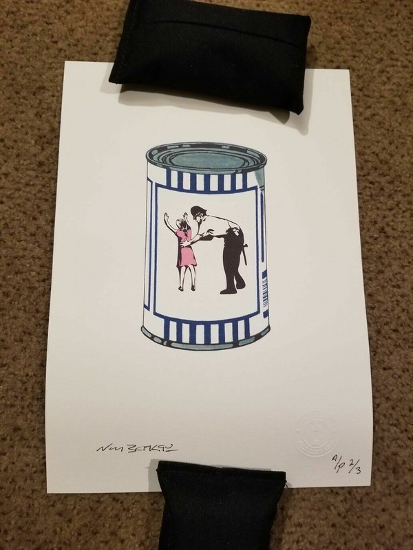 Not Banksy STOP AND SEARCH POLICE SOUP CAN AP ED #2/3 Signed COA 11″X8″ 2010
