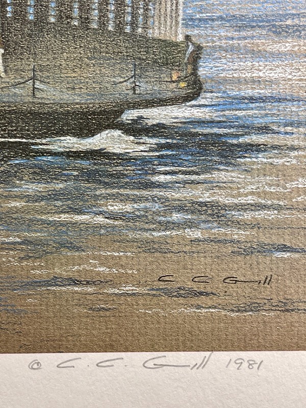 The Vashon Ferry Orcas Landing Print ORCAS ISLAND Washington 1981 CC Gill Signed gallery