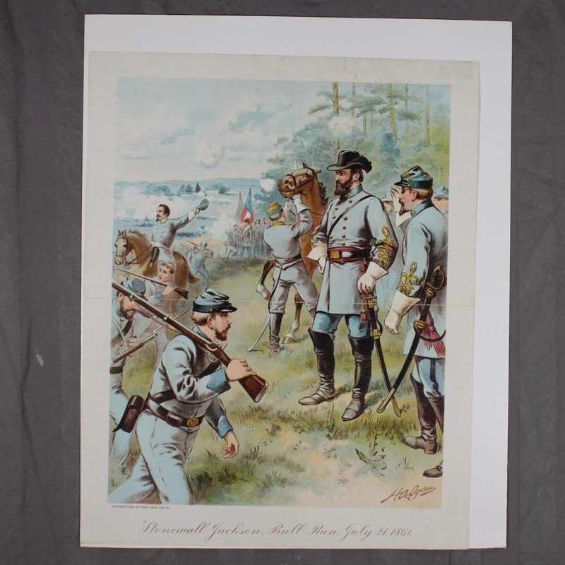 2of2 Vintage Chromolithograph: Stonewall Jackson at Bull Run, July 21, 1861