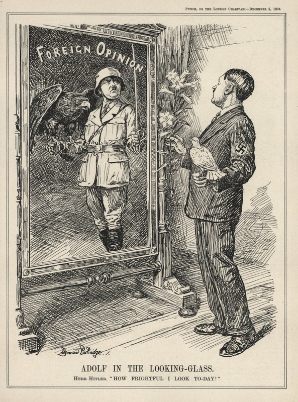 RARE 1934 HITLER CARTOON SATIRE: Foreign Opinion "ADOLF IN THE LOOKING-GLASS"