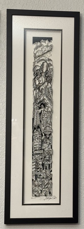 Charles Fazzino «Terror Over Tokyo» AP 9/25 3D Pop Art Signed Framed Godzilla