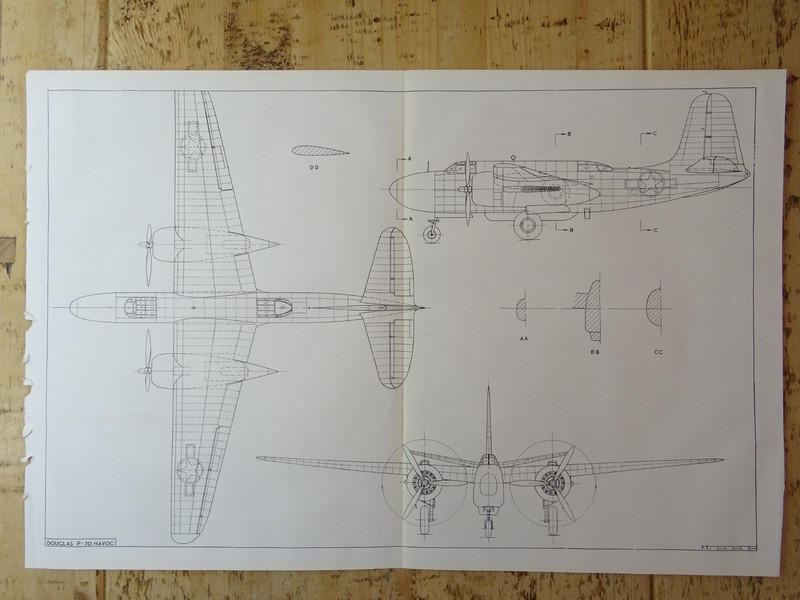WW2 USA AMERICAN Aircraft DOUGLAS P-70 HAVOC Scale Design Plan c1944