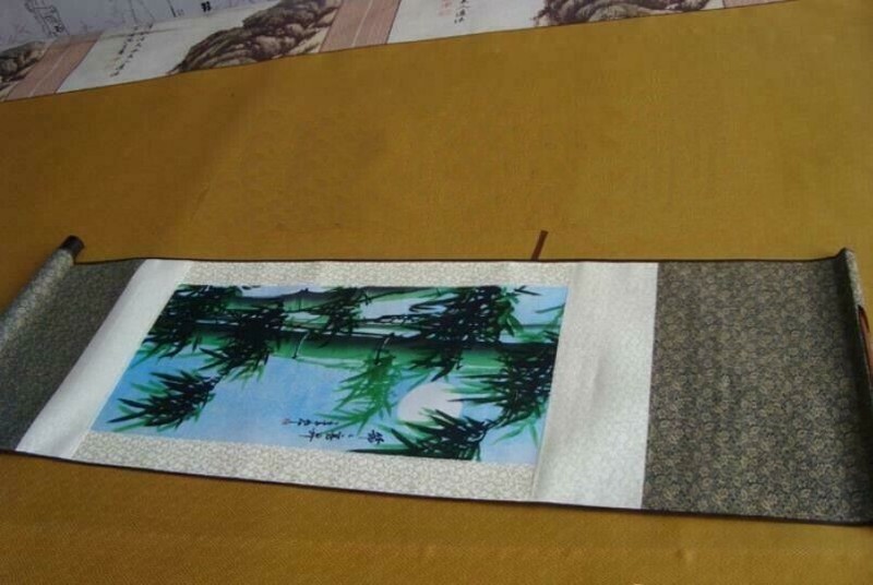 Chinese Bamboo Painting Peace and Quiet on Silk Scroll Wall Hanging gallery