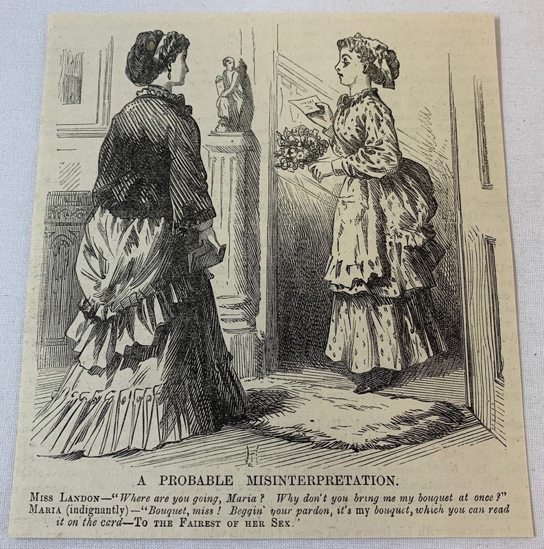 1878 magazine engraving ~ PROBABLE MISINTERPRETATION bouquet to the fairest