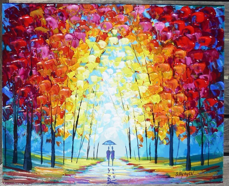 Slava Ilyayev Hand Embellished Casual Walk Serigraph on Board Hand signed art gallery