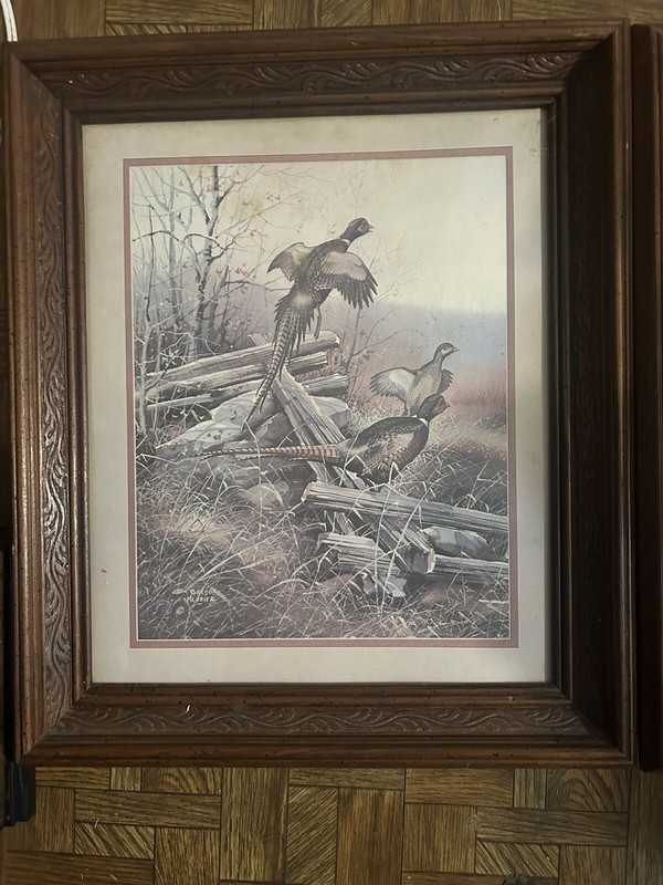 set of 2 Pheasants In Flight Gregory Messier Wood Framed ( 1 light/ 1 dark) gallery