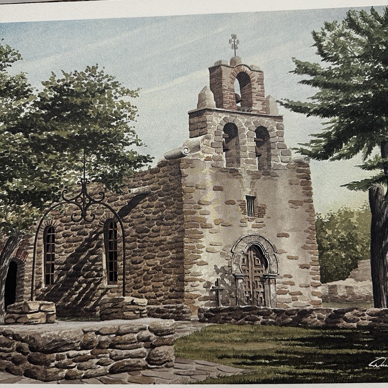 Vtg 1985 Mission San Francisco de La Espada San Antonio Texas TX Painting Print gallery