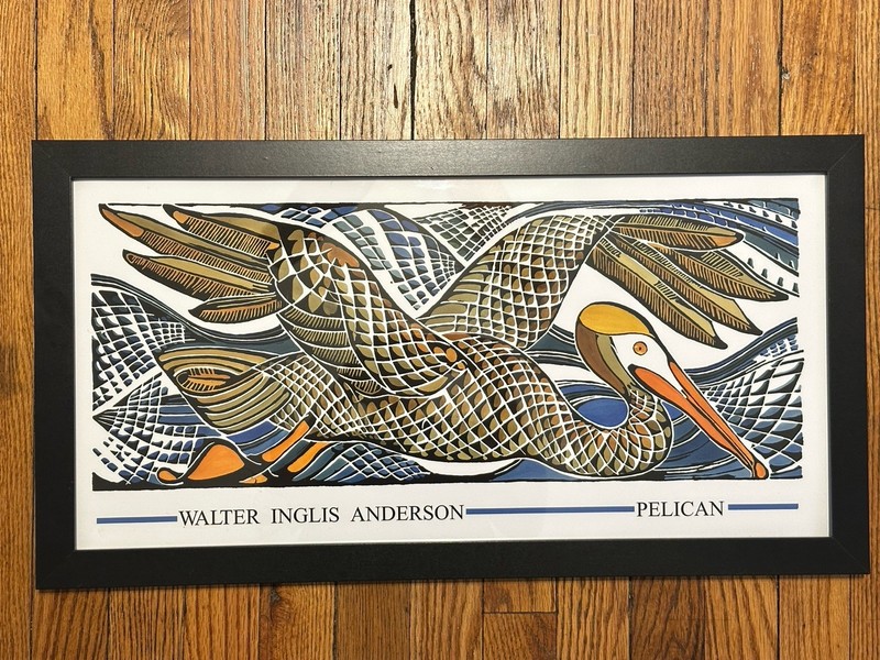 Walter Inglis Anderson Block Print Pelican Approx. 13.75×25.75 Frame Included